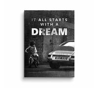 Canvas Picture It All Starts with a Dream Motivation Success Porsche Dream Black White XXL with Premium Frame Size 80 x 60 cm Colour Without Frame