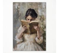 Canvas Picture Woman Reads Book in Vintage Style, Aesthetic Reading Poster, Oil Painting Portrait of a Victorian Bookworm Woman" Feminine Picture for Girls' Bedroom Children's Room 40 x 60 cm Unframed