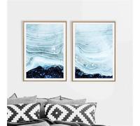 Canvas Pictures,2 Pieces-Abstract Blue Pastel Poster Art Prints Modern Blue Curves Canvas Painting Living Room Wall Art Pictures Home Wall Decor Artwork-40 * 60cm/(16 * 24inch) Unframed