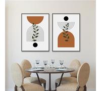 Canvas Pictures,2 Pieces-Boho Abstract Orange Black Line Plant Circle Poster Wall Art Print Pictures Canvas Painting Minimalist Living Room Home Office Decor-40 * 60cm/(16 * 24inch) Unframed
