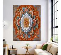 Canvas Pictures 3D Peony Mandala Art Prints Wall Art Orange Frameless Canvas Painting Poster Oriental Geometric Style Photo Print Picture Living Room Bedroom Decorations (70X100Cm)