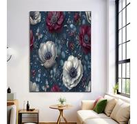 Canvas Pictures Butterflies Poppies Art Prints Wall Art Navy Blue Frameless Canvas Painting Poster Gothic Plants Photo Print Picture Living Room Bedroom Decorations (80X120Cm)
