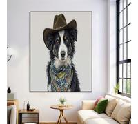 Canvas Pictures Denim Australian Shepherd Art Prints Wall Art Beige Frameless Canvas Painting Poster Retro Animal Photo Print Picture Living Room Bedroom Decorations (30X40Cm)