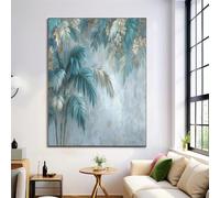 Canvas Pictures Distressed Palm Leaves Art Prints Wall Art Teal Frameless Canvas Painting Poster Tropical Landscape Photo Print Picture Living Room Bedroom Decorations (50X70Cm)