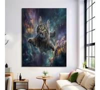 Canvas Pictures Fantasy Cats Art Prints Wall Art Teal Frameless Canvas Painting Poster Space Animals Photo Print Picture Living Room Bedroom Decorations (60X80Cm)