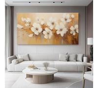 Canvas Pictures White Flowers Oil Painting Flowers Canvas Poster Wall Art Modern Home Decor Print Painting Geometric 76L x 51W cm No Frame Prints for Living Room White Brown