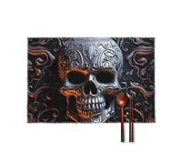 Canvas Placemats Set of 4, Heat Resistant Non-Slip Table Mats, 12 X 18 Inch, Washable Wipeable Cool Skull Graphics Placemats for Dining Table Kitchen Decor Party Holiday Wedding