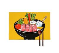 Canvas Placemats Set of 6, Heat Resistant Non-Slip Table Mats, 12 X 18 Inch, Washable Wipeable Cartoon Hotpot Doodle Placemats for Dining Table Kitchen Decor Party Holiday Wedding