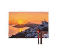 Canvas Placemats Set of 6, Heat Resistant Non-Slip Table Mats, 12 X 18 Inch, Washable Wipeable Greece Island Sunset Placemats for Dining Table Kitchen Decor Party Holiday Wedding