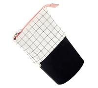 Canvas Plaid Pencil Bag Folding Stationery Case with Adjustable Height | Secure Zip Closure, Portable Organiser for Pens and Small Stationery, Suitable for Artists, Office Workers, Classrooms