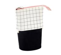 Canvas Plaid Pencil Bag with Zipper, Foldable Adjustable Height Storage | Portable Stationery Organiser for Office Workers and Artists, Suitable for Pens and Markers on Desktop Surfaces