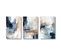 Canvas Poster-Canvas Print Poster Blush on Teal Strokes Painting Abstract Multicolor Paint Wall Art for Bedroom Living Kitchen Office Room Corridor Decoration-50W*60L cm/(20W*24L inch)-3pcs No Frame