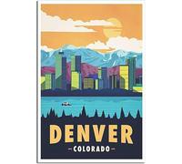 Canvas Poster Denver Riverside Architecture Liner Sunset Vintage Travel Poster Retro Wall Art Art Print Room Decor Home Decor Unframed 60x90cm