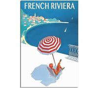 Canvas Poster French Riviera Vintage Travel Poster Retro Wall Art Art Print Room Decor Home Decor Unframed 50x75cm
