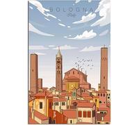 Canvas Poster Italy Towers of Bologna Castle Bird Vintage Travel Poster Retro Wall Art Art Print Room Decor Home Decor Unframed 60x90cm