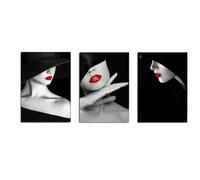 Canvas Poster Red Lips Woman Black and White Art Decoration Painting Modern Wall Art Poster Living Room Decorative 50x70cmx3 No frame