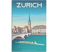 Canvas Poster Switzerland Zurich Limmat River Vintage Travel Poster Retro Wall Art Art Print Room Decor Home Decor Unframed 50x75cm
