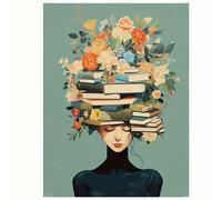 Canvas Poster Wall Art Print - Floral Crown Inspirational Girl Reading Painting, Vintage Artwork For Home Living Room Decor(70x100cm/Frameless)