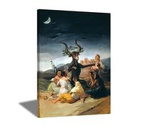 Canvas Poster Witches Sabbath by Francisco Goya Wall Art Famous Oil Painting Dark Landscape Posters Artwork Picture Home Decor for Kitchen Bedroom Living Room (Framed,Ready to hang, 12"x18"(30x45cm))