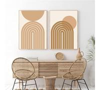 Canvas Posters,Set of 2-Abstract Rainbow Prints Neutral Tone Color Gallery Wall Art Picture Modern Mid Century Painting Burnt Orange Canvas Office Poster Decor-40 * 50cm/(16 * 20inch) Unframed