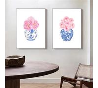 Canvas Posters,Set of 2-Pink Peony Flower in The Vase Posters and Prints Beautiful Flowers Canvas Painting Wall Art Pictures Home Bar Room Office Decoration-40 * 60cm/(16 * 24inch) Unframed
