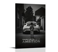 Canvas Print Poster - Dreams Burn with Ambition, Motivational Wall Painting Depicting Young Boy And Sport CarPoster Canvas Wall Art For Living Room Bedroom Gaming Room Office Posters 16x24inch(40x60cm