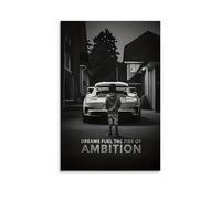 Canvas Print Poster - Dreams Burn with Ambition, Motivational Wall Painting Depicting Young Boy And Sport CarPoster Canvas Wall Art For Living Room Bedroom Gaming Room Office Posters 08x12inch(20x30cm