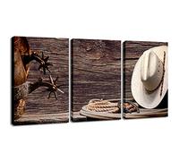 Canvas Print Wall Art Decor Western Cowboy Wall Art American Cowboy Hat Boots West Rodeo Vintage Picture Stretched Gallery Canvas Wrap Giclee Print Ready to Hang for Home Office Living Room