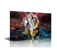 Canvas Print Wall Art Large Size India Religious Posters Prints Pictures Painting for Living Room Bedroom India Religious Culture Modern Home Decor Stretched & Framed Artwork, Ready to Hang 24x16in