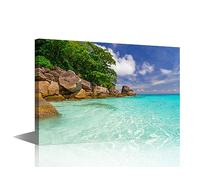 Canvas Print Wall Art Neon Tropical Teal Beach Shore Paradise Wilderness Nature Photography Realism Scenic Landscape Colorful Multicolor for Living Room, Bedroom, Office (18" W x 12" H)