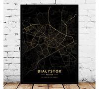 Canvas Print Wall Art Picture,Bialystok Poland City Map Wall Art Posters Modern Large Prints Pictures Black Gold City Rectangle Paintings Pop Murals Artwork For Home Decor,50X70Cm/19.68X27.55 In