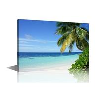 Canvas Print Wall Art Teal Blue Beach Shore Tropical Island Wilderness Nature Photography Realism Scenic Landscape Colorful Multicolor for Living Room Bedroom Ready to Hang (18" W x 12" H)