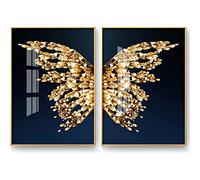 Canvas Printing Golden Crystal Butterfly Luxury Wall Art Pictures Abstract Luxury Posters And Prints Living Room Home Decor Frameless 60×80cm×2pcs