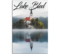 Canvas printing Vintage travel poster Lake Bled Slovenia Wall Art Mural Canvas Decorative Paintings Painting Unframed 60x90cm