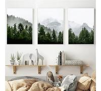 Canvas Prints-3 Pieces-Abstract Wall Art Green Forest Mist Modern Natural Scenery Canvas Painting Poster Printmaking Pictures Living Home Office Decoration-40 * 60cm (Unframed)