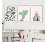 Canvas prints,Abstract Pink Style Plants Cactus Palm Leaf Wall Art Canvas Painting Nordic Posters And Print Wall Pictures For Living Room Office Home Decor-50 * 60cm*3pcs (Unframed Print)