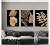 Canvas prints,Modern Black Gold Leaf Texture Abstract Canvas Painting Wall Art Picture Posters and Prints for Living Kitchen Room Home Decor-40 * 60cm*3pcs (Unframed Print)