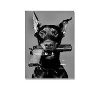 Canvas Prints Modern Black White Doberman Gun Luxury Fashion Canvas Wall Art Prints Pictures Posters for Dining Living Room Home Decorations 50x70cm(19.7x27.6inch) Frameless