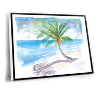 Canvas Prints Wall Art,Coastal Farmhouse Wall Decor,Big Palm For Dreaming Away On A White Caribbean Beach Wall Decoration Edition Fine Art Print Watercolor Prints,12x16 Inch UnFramed Wall Art