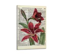 Canvas Prints Wall Art Posters Art Watercolor Flower Collage on Dictionary Page Frame-style Modern Living Room And Bedroom Decor 24x36inch(60x90cm)