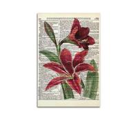 Canvas Prints Wall Art Posters Art Watercolor Flower Collage on Dictionary Page Unframe-style Modern Living Room And Bedroom Decor 20x30inch(50x75cm)