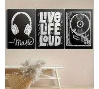 Canvas Prints with Hip-Hop Black and White Music Posters Retro Color Block For Living Room Bedroom Home Bathroom Decor(30x50cm-3Pcs)