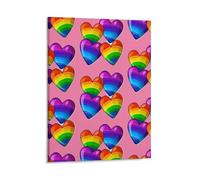 Canvas Rainbow Colored Gay Pride Hearts Wall Art Modern Framed Print Painting Artwork Minimalist Pictures Decor Classic Home Wall Decoration Ready to Hang for Living Room Bedroom Office