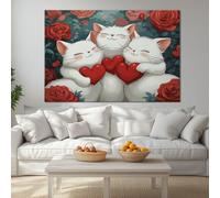 Canvas Romantic Rose Cat Posters Bedroom 140 x 70 cm Wall Art for Boys Room Office, Canvas Art Prints Painting Artwork for Teen Kids Men Room Home Decoration