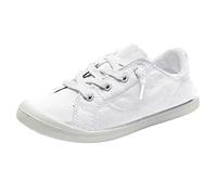 Canvas Shoes Women | Plimsoll Trainers Lace Up Shoes Flat Pumps Sneakers Slip On Lightweight Walking Shoes Gym Sports Trainers Comfortable Casual Shoes Wear Comfy Shoes Flat Shoes White