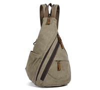 Canvas Sling Bag - Small Crossbody Backpack Shoulder Casual Daypack Chest Bags Rucksack for Men Women Outdoor Cycling Hiking Travel (6881-Olive Green)