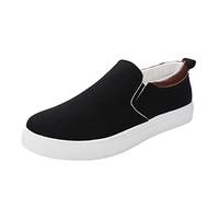 Canvas Slip On Trainers Men Wide, Casual Sneakers Lightweight Running Shoes Breathable Comfortable Flat Shoes Anti Slip Sports Shoe Summer Outdoor Walking Trainers Basic Athletic Sneaker Black