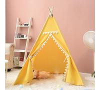 Canvas Teepee Tent for Kids Foldable, Girl and Boy Canvas Play Tent Children Outdoor Garden Beach Wigwam,Yellow