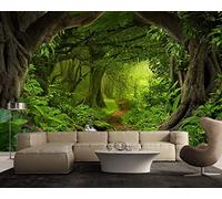 Canvas Texture Wall Mural, Landscape Fantasy Enchanted Magical Forest, Self-Adhesive Vinyl Wallpaper, Peel & Stick Fabric Wall Decal 150cm x 105cm (Width x Height)