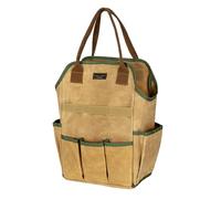 Canvas Tool Bag, 16OZ Waxed Canvas Garden Tool Tote - with 3 Inner Slots & 8 Outer Pockets & Portable Handle, Gardening Tool Storage Bag for Gardener Florist Workshop - Khaki